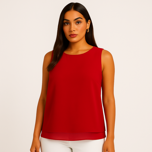 Rose + Olive Women's Petite Red V-Neck Sleeveless Basic Shirt