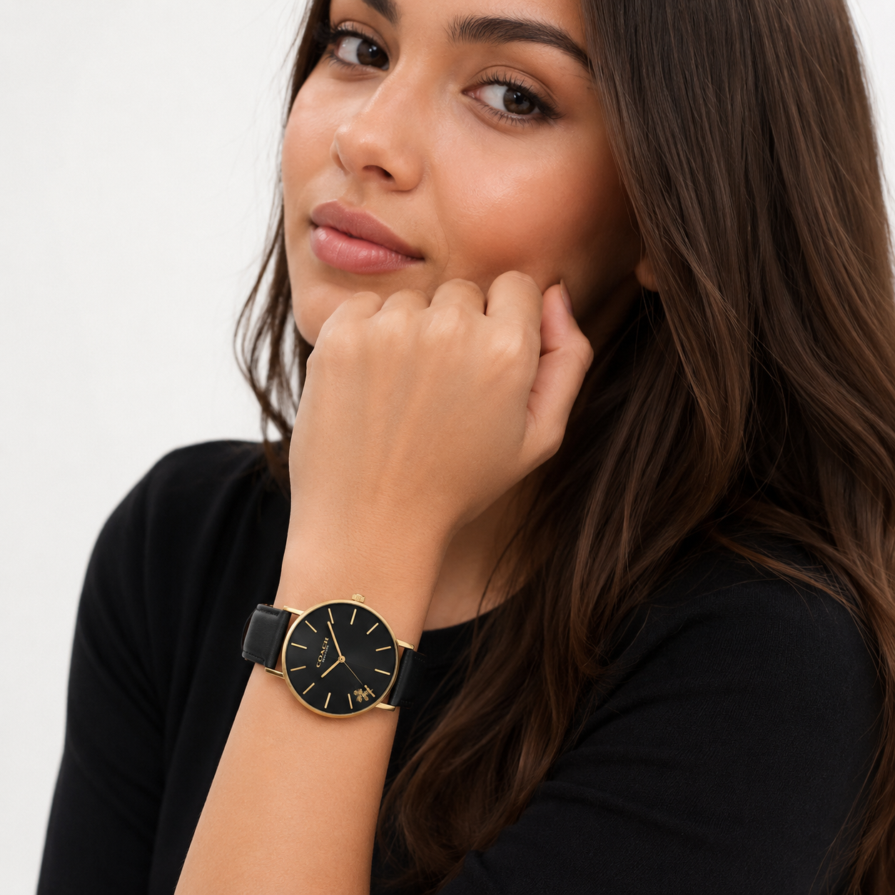 Coach Women's Perry Black Leather Strap Watch