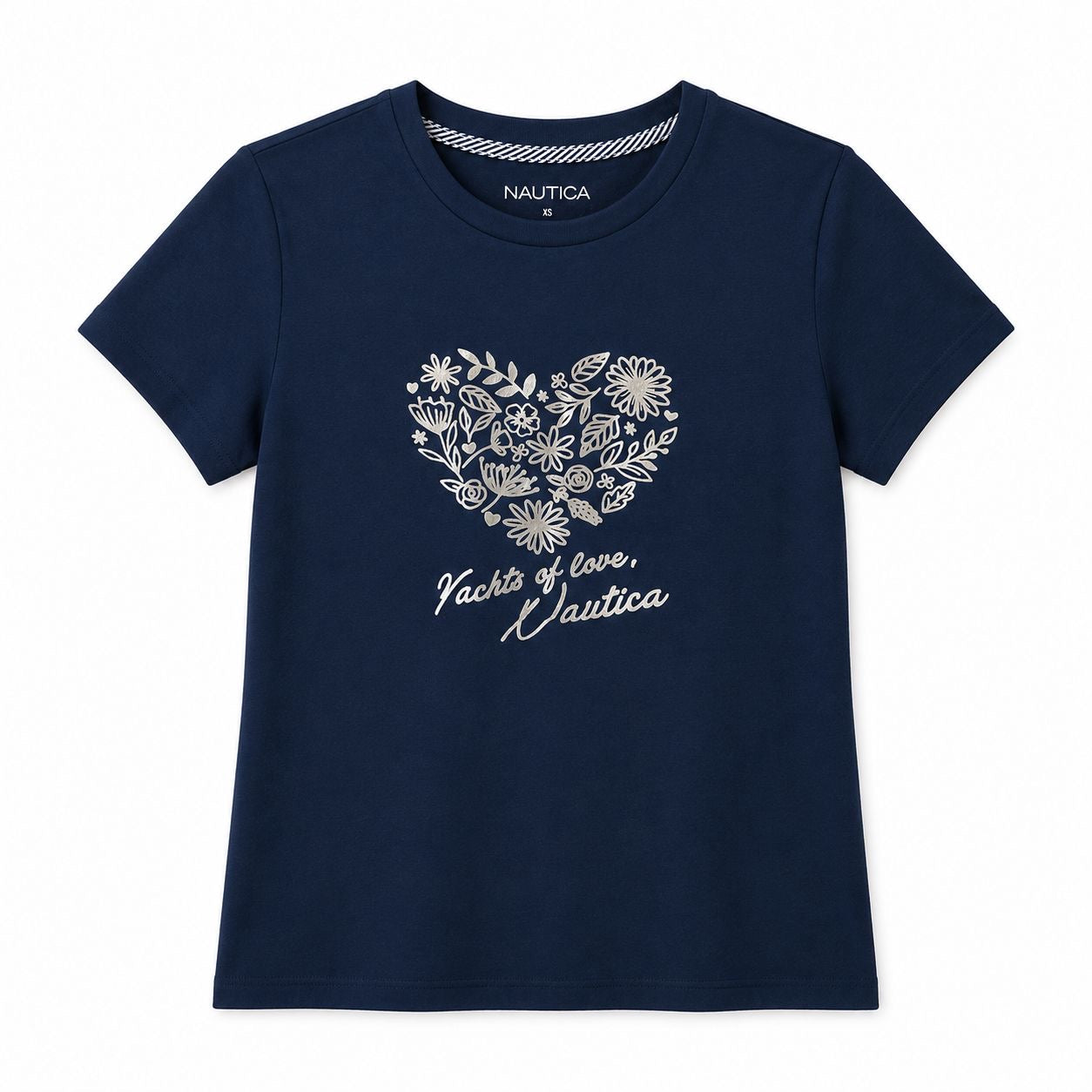 Náutica Navy Blue Metallic Print Women's Round Neck Stainably Crafted