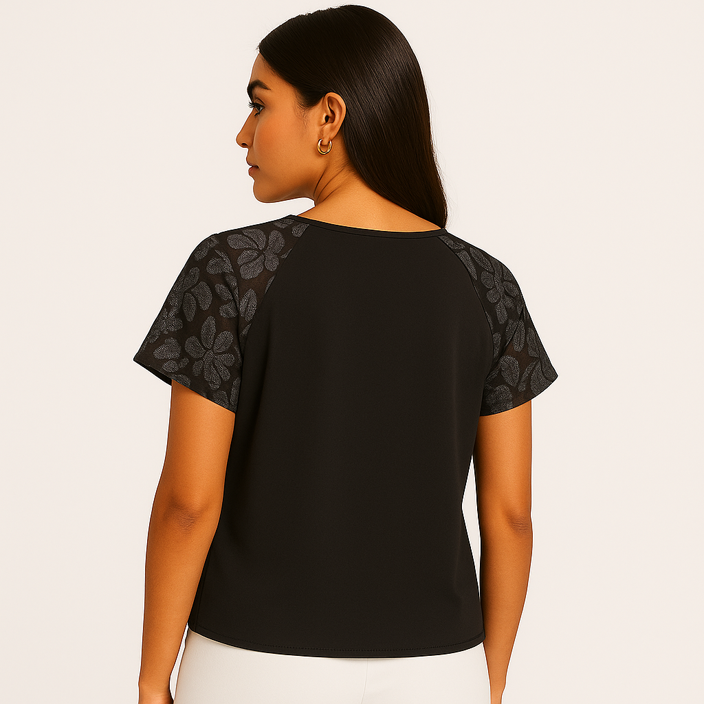 Agaci Summer V Neck Casual Shirts Lace Short SleeveTops