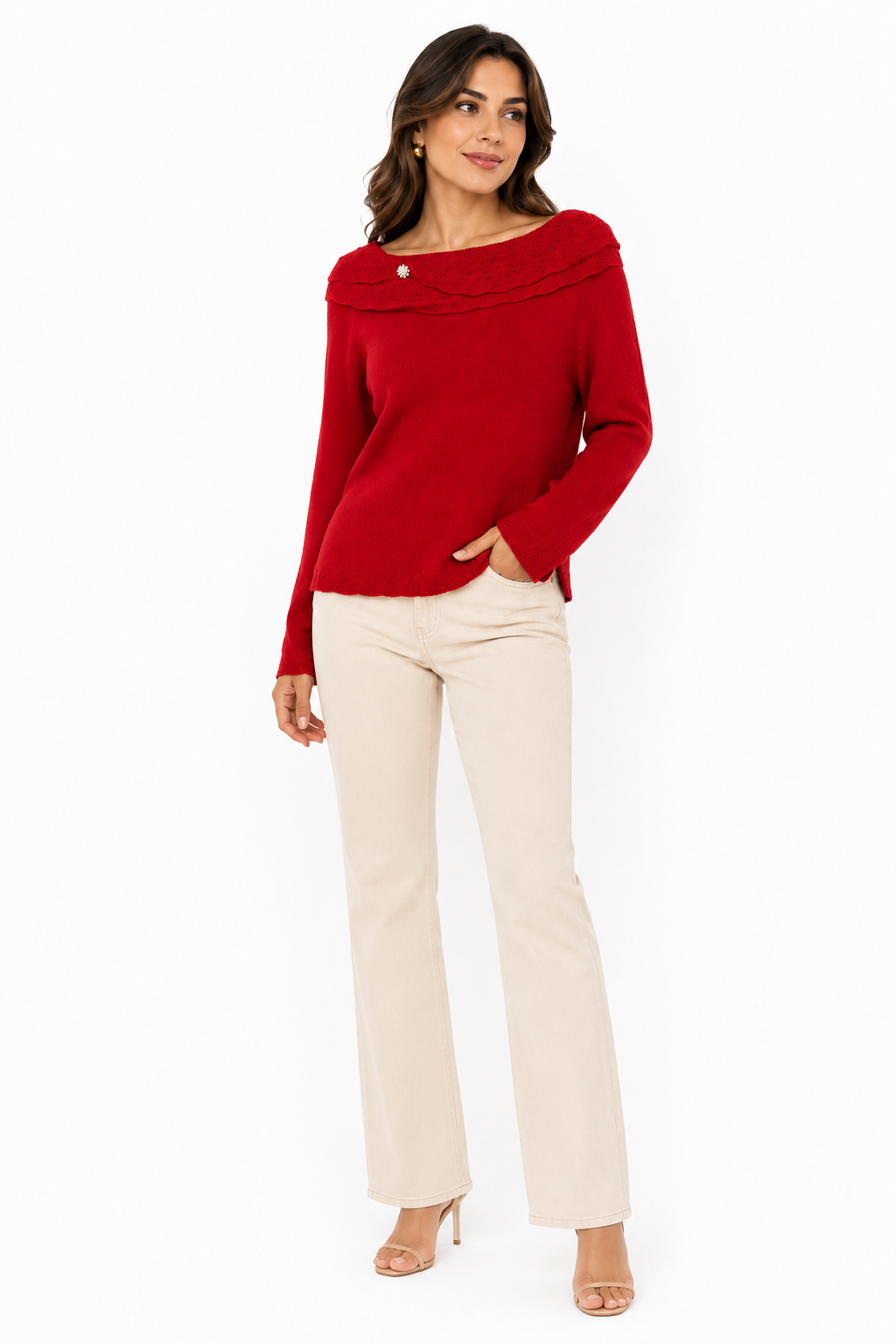 BRIGGS-New York women's red knit sweater