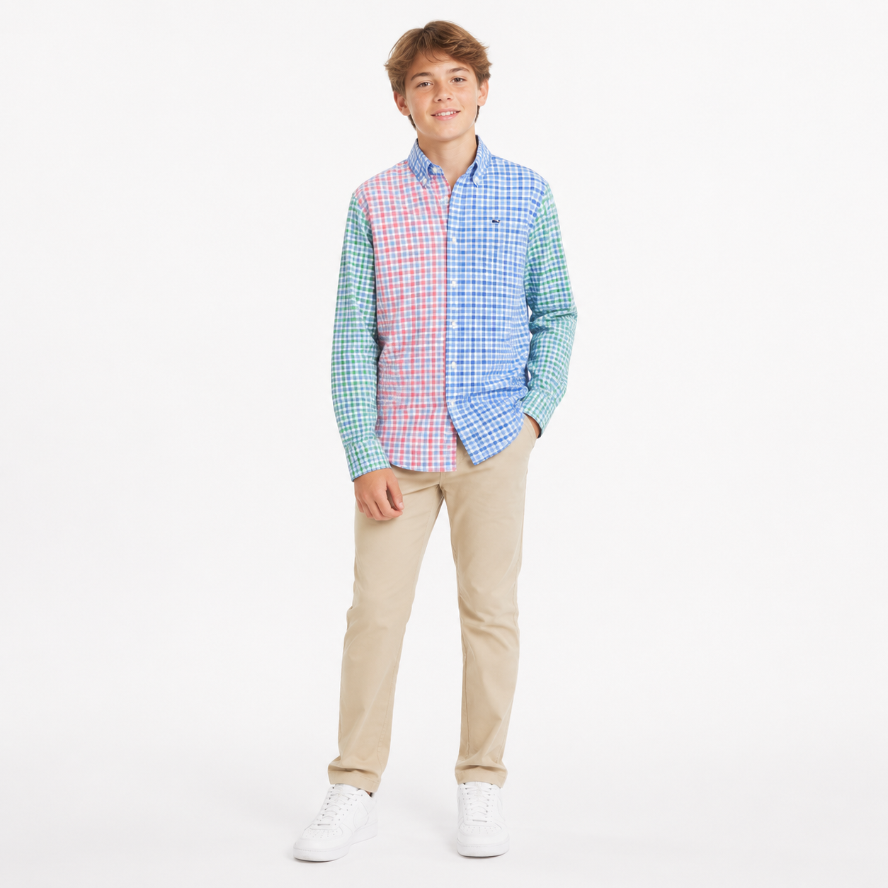 Vineyard Vines multi-color patch gingham button-down shirt