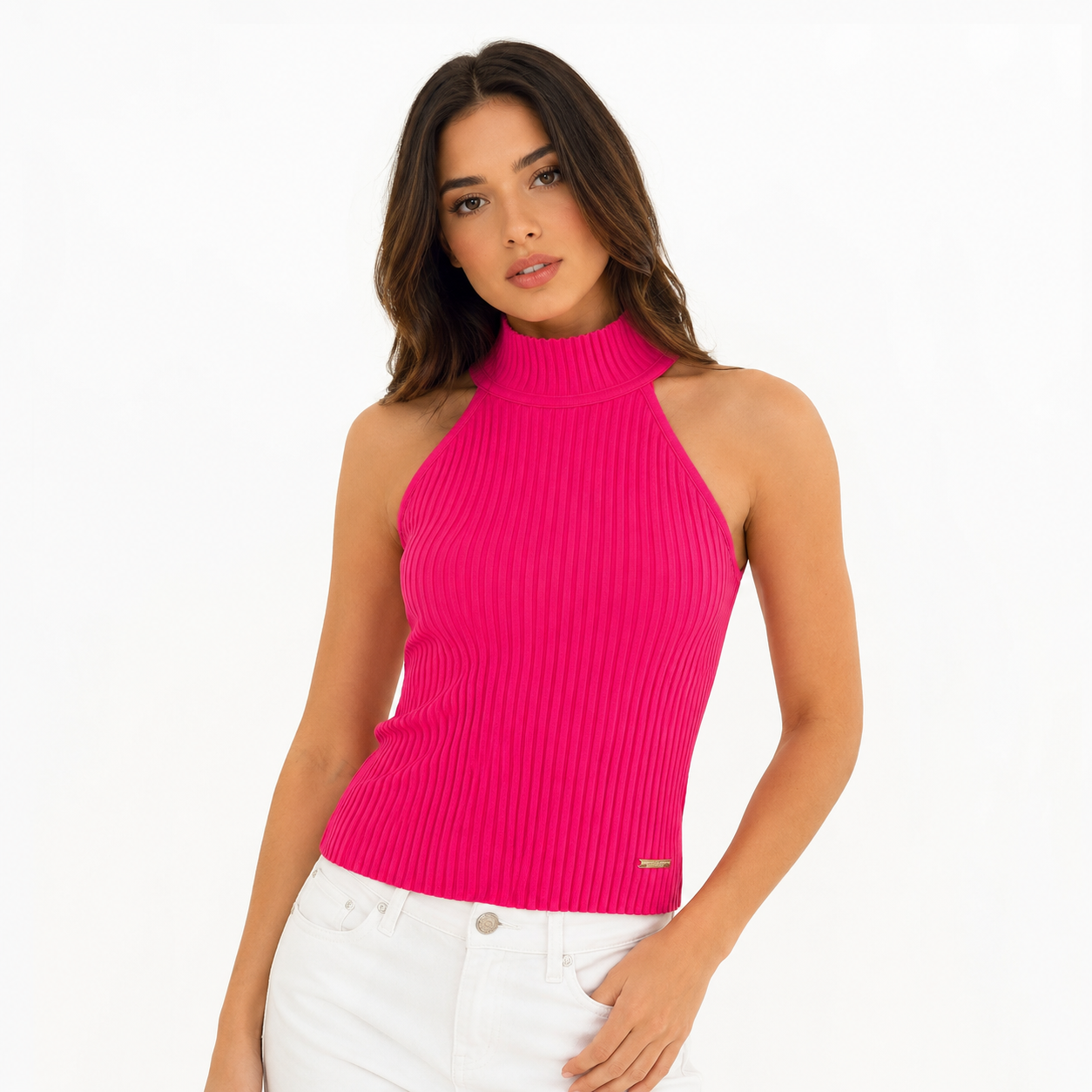 Marc New York Fluted halter collar top in fuchsia pink Women’s