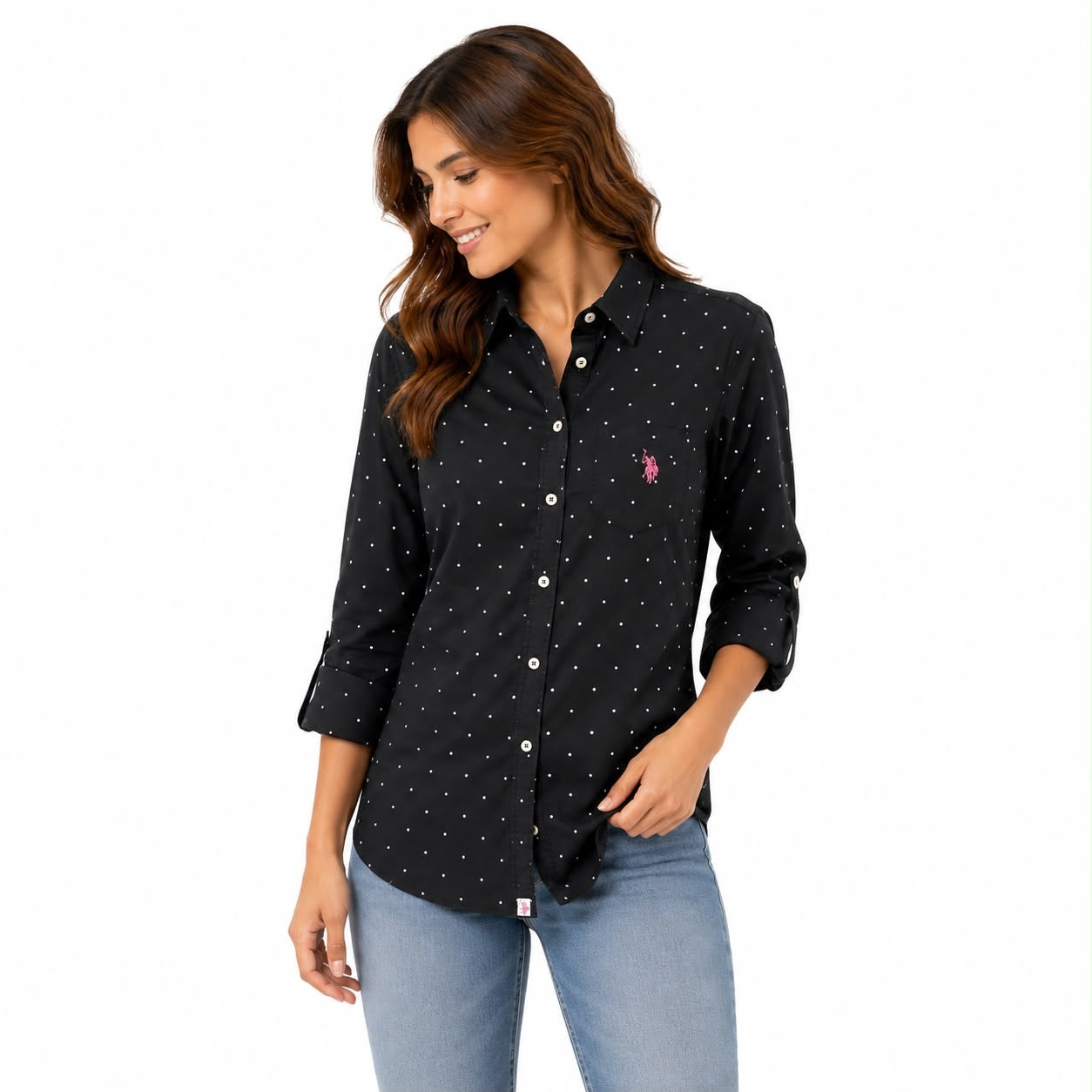 U.S Polo Assn Dot Print Long Sleeve Poplin Shirt