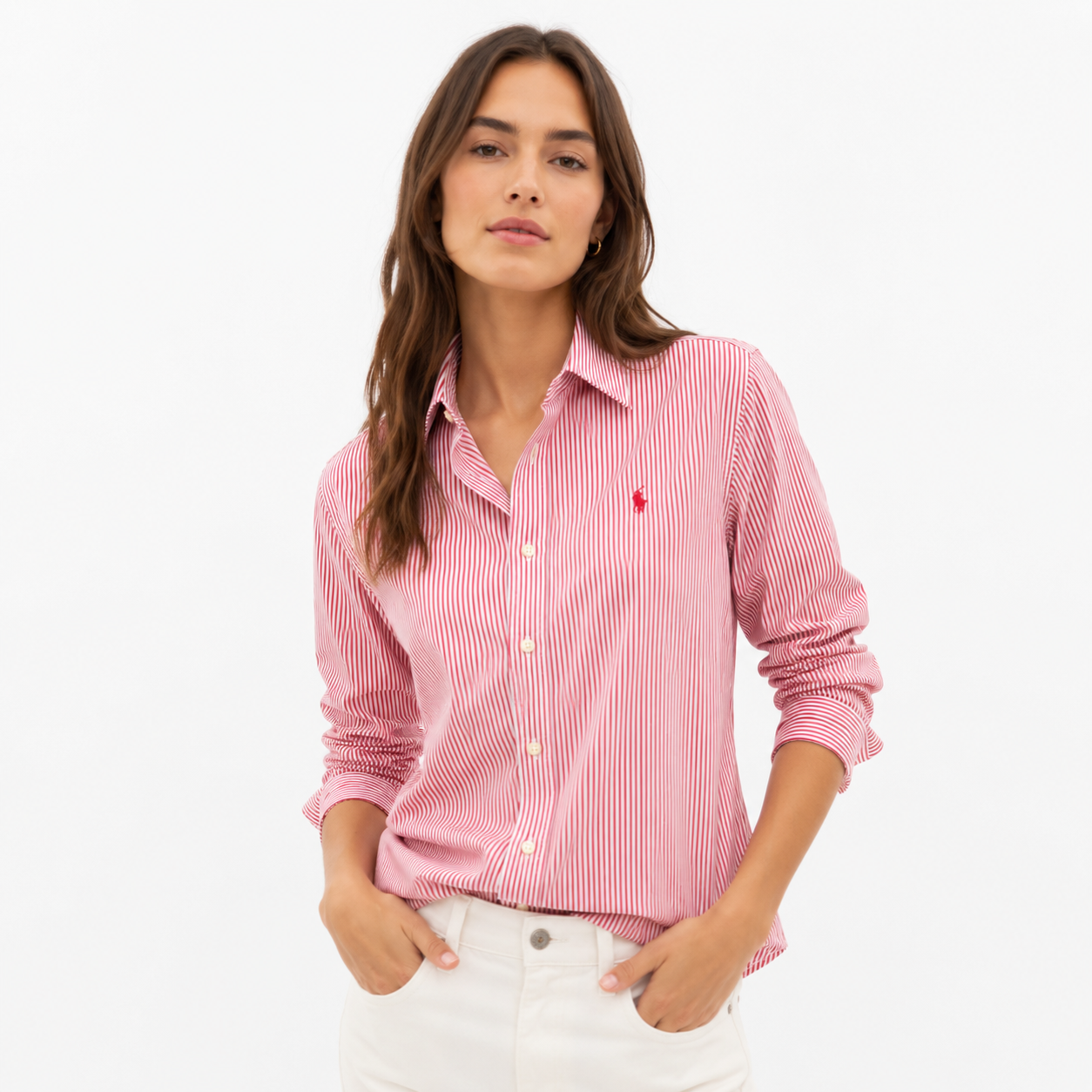 Polo Ralph Lauren shirt features a red and white vertical stripe pattern