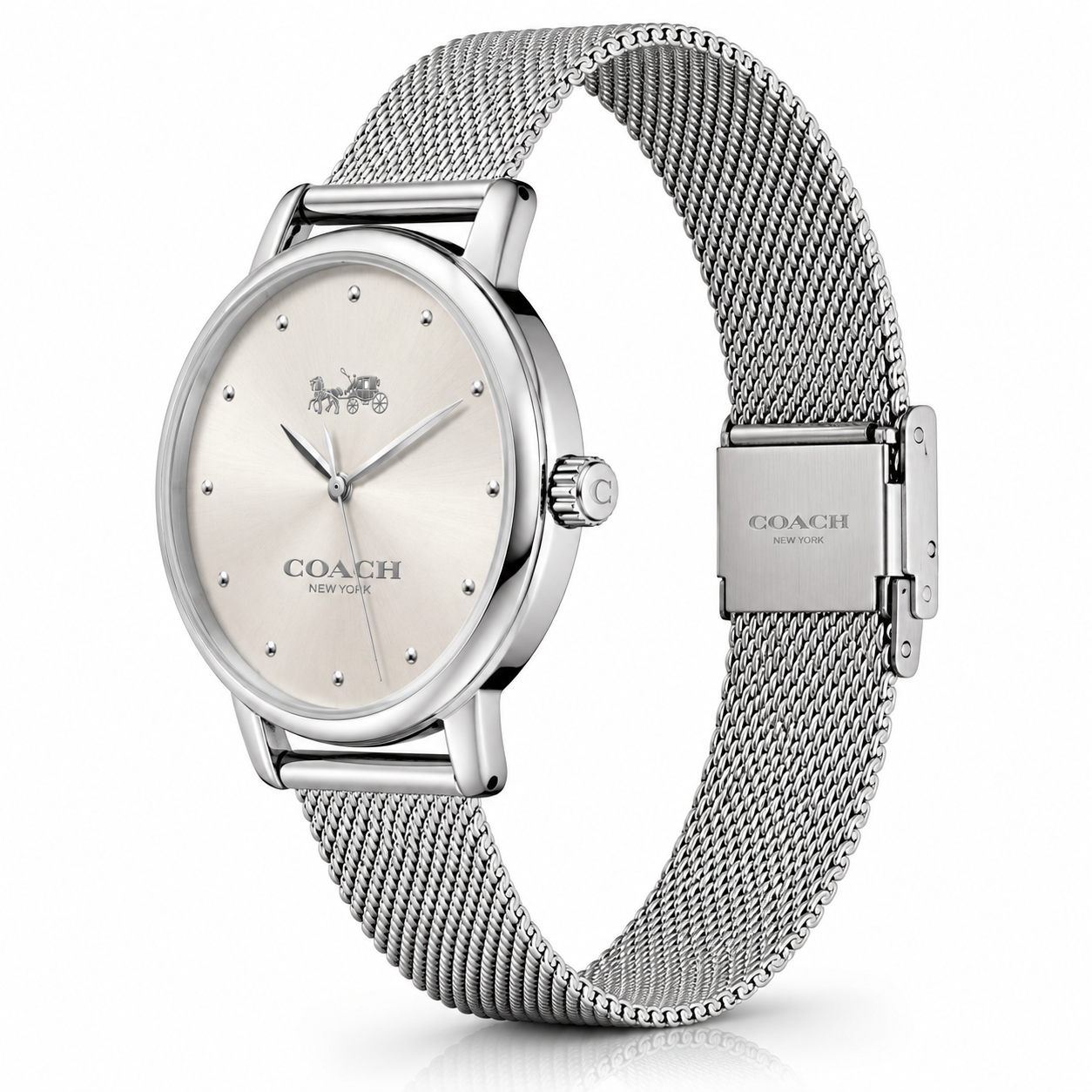 Coach -Grand Silver Glitz Dial Mesh Band Womens 36mm Watch