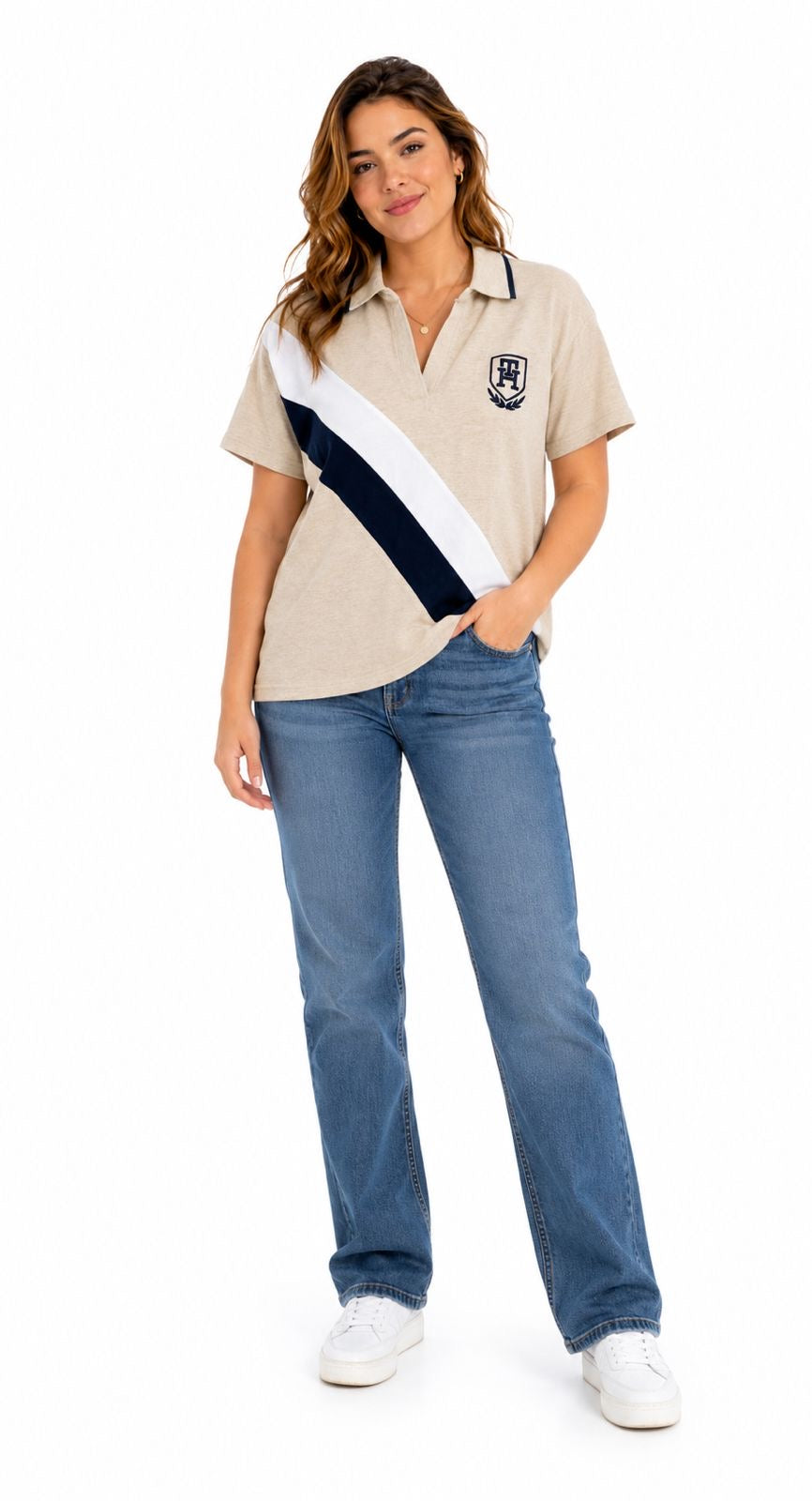 Tommy Hilfiger Camiseta de algodón con Cuello; Polo y bloques de color para mujer de Tommy Hilfiger