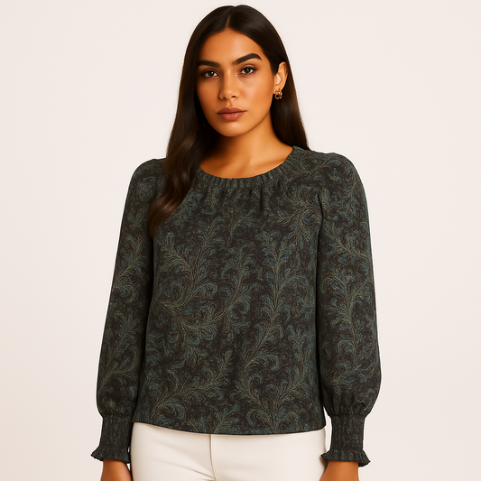 Pleione Women's Multicolor Paisley Puff Long Sleeve Shirt