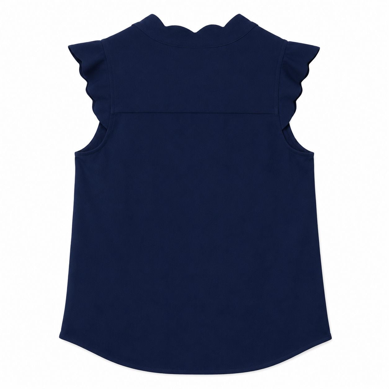 Monteau navy blue blouse with scalloped V-neck
