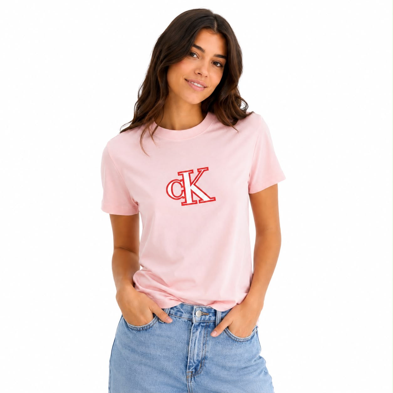 Calvin Klein Slim Cotton Modal Monogram Logo Tee Women’s