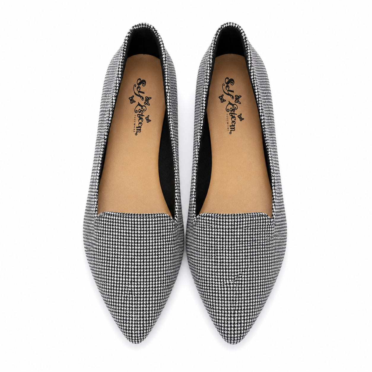 Self Esteem moccasin flat shoes with black and white crow's foot print