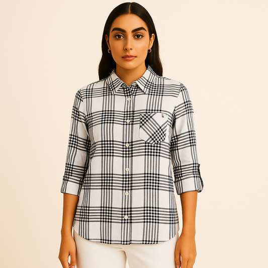 Tommy Hilfiger Women's Perry Plaid Metallic-Threaded Shirt