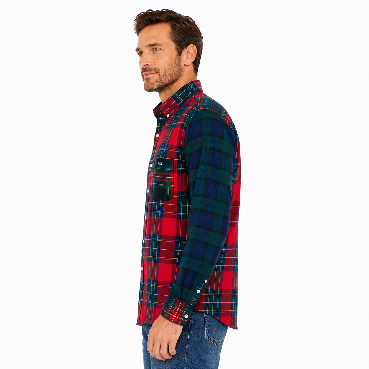 Vineyard Vines Button shirt with a patchwork check design