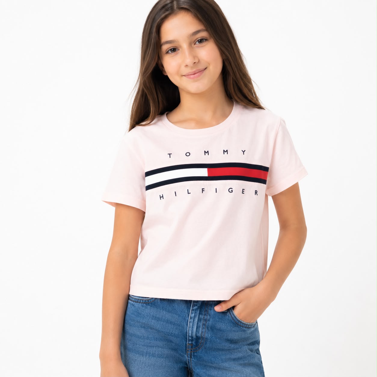 Tommy Hilfiger Girls Peach Solid Round Neck T-Shirt