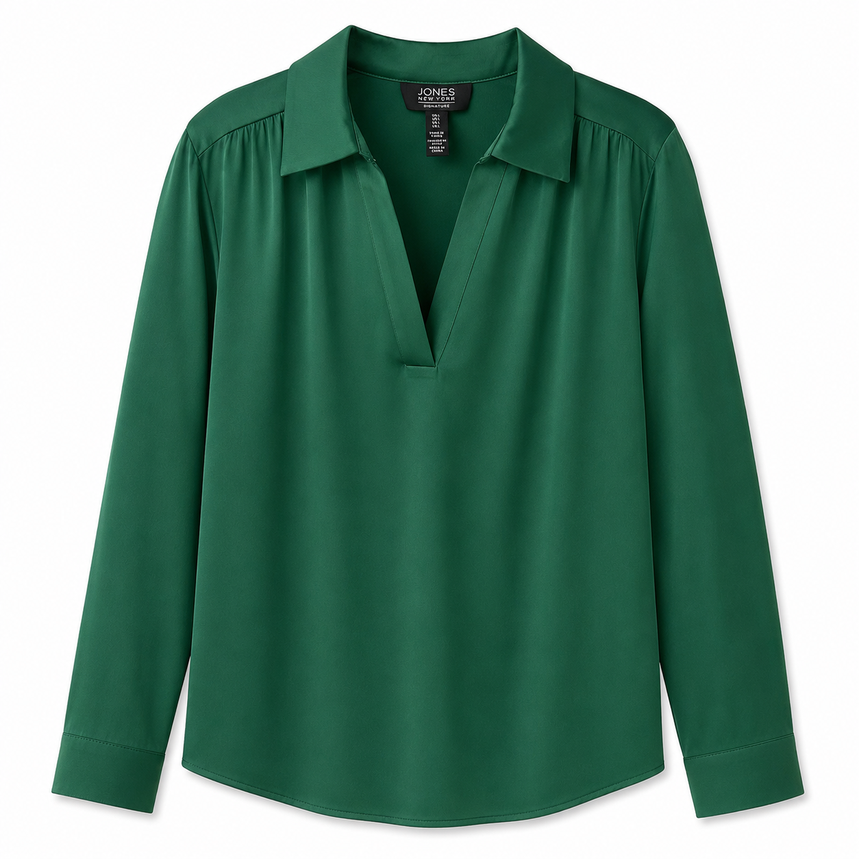 Jones New York Signature long-sleeve crepe popover blouse in emerald green