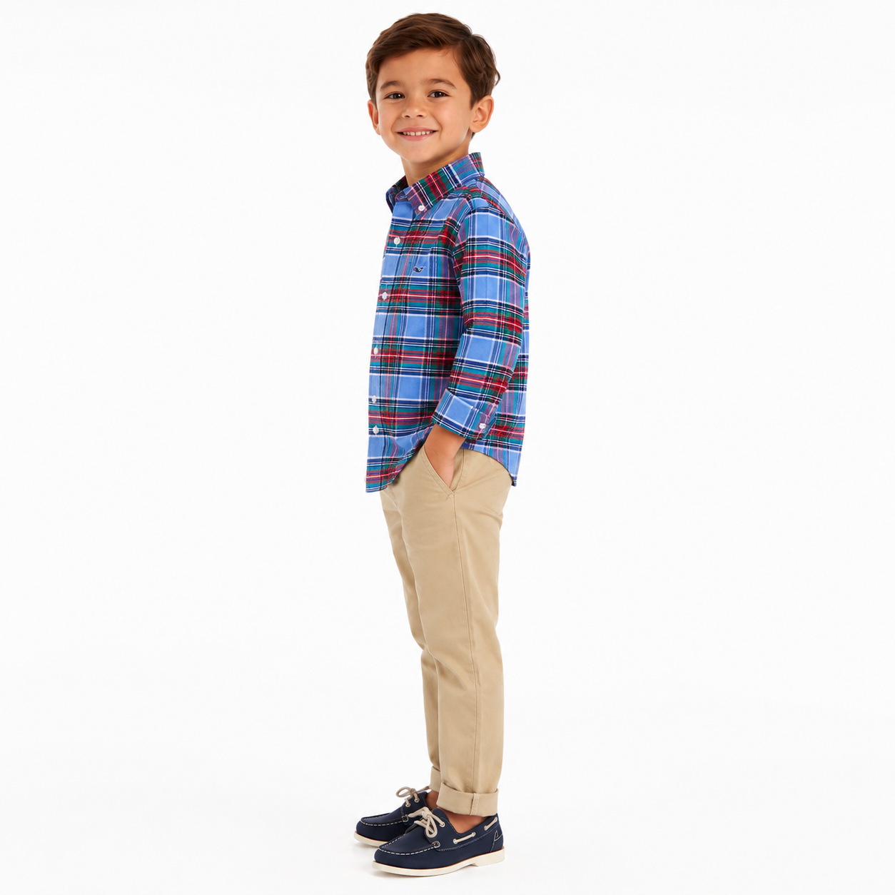 Vineyard Vines brand checkered button shirt.