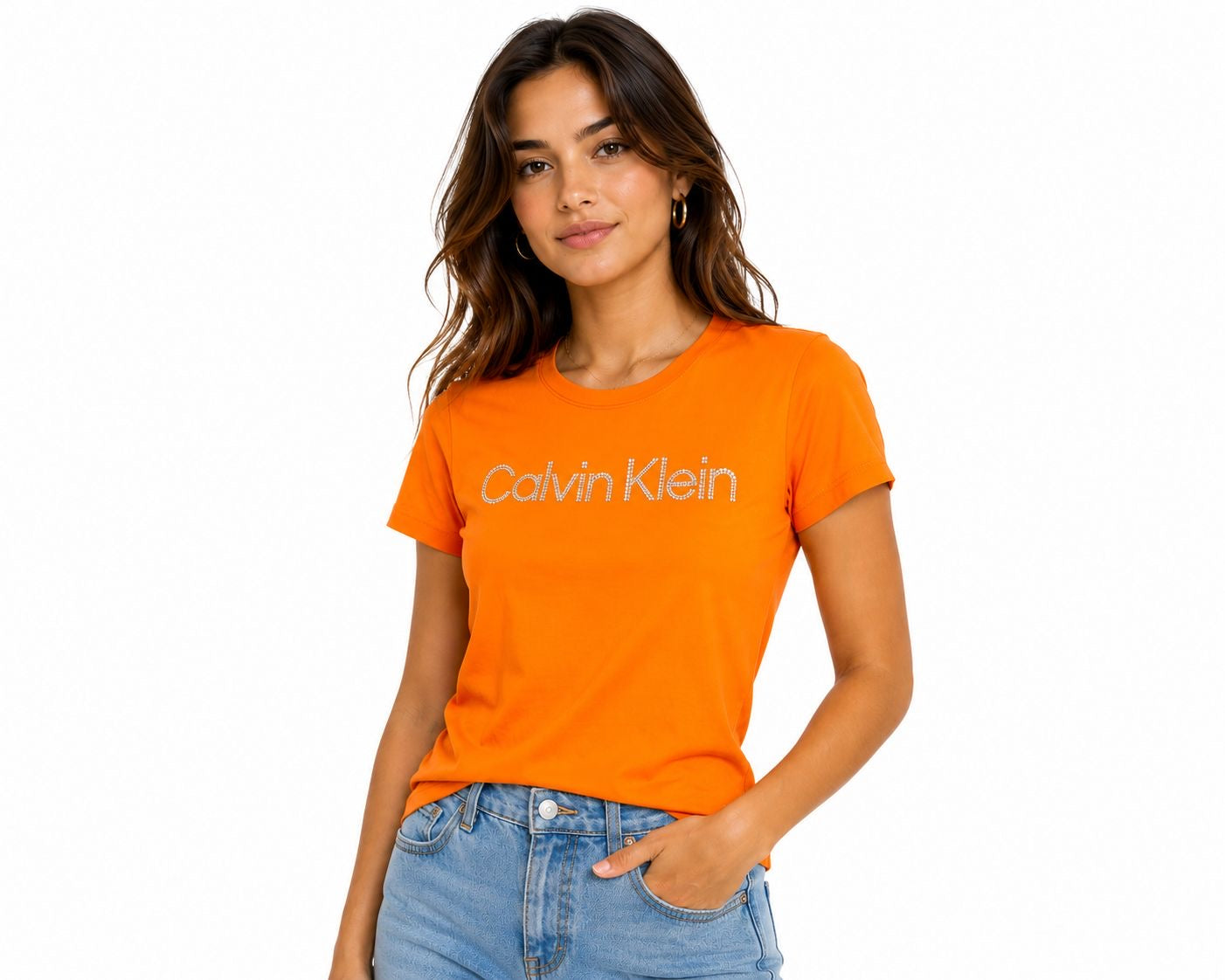 Calvin Klein round neck t-shirt in a vibrant orange tone,
