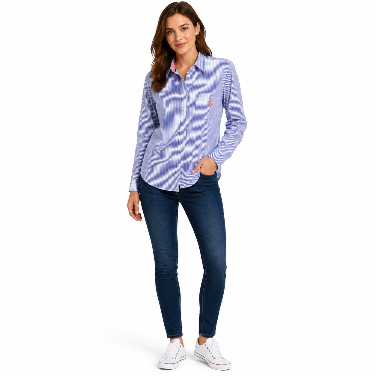 U.S. Polo Assn striped long-sleeved poplin shirt