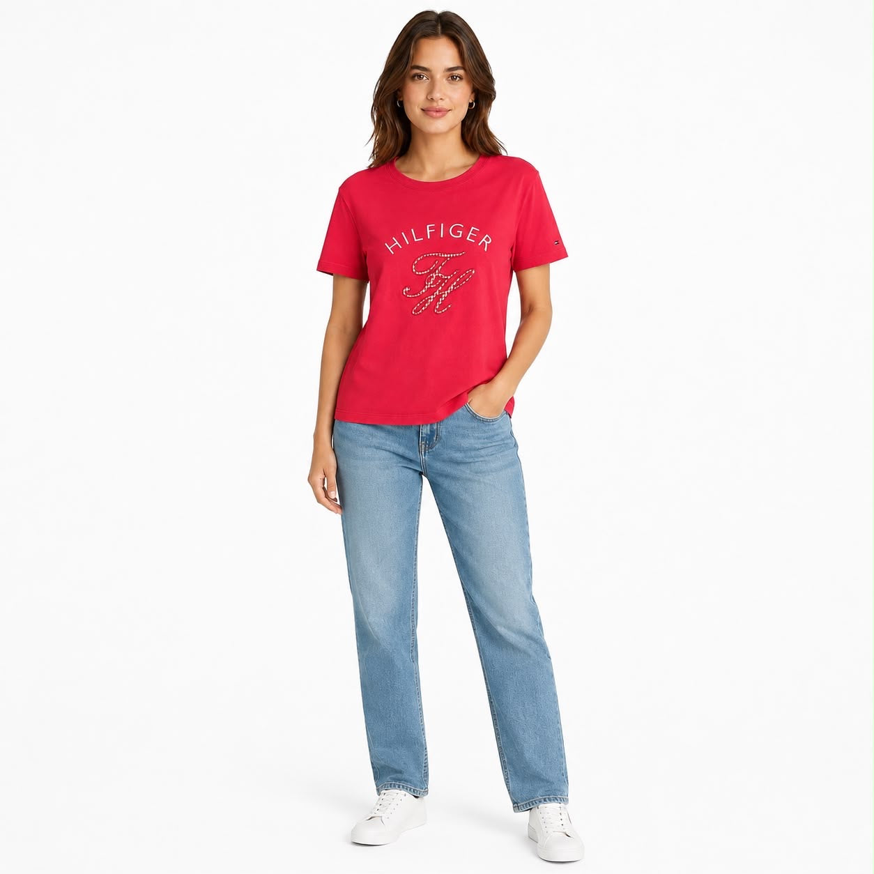 TOMMY HILFIGER-Gingham Script Monogram women's t-shirt