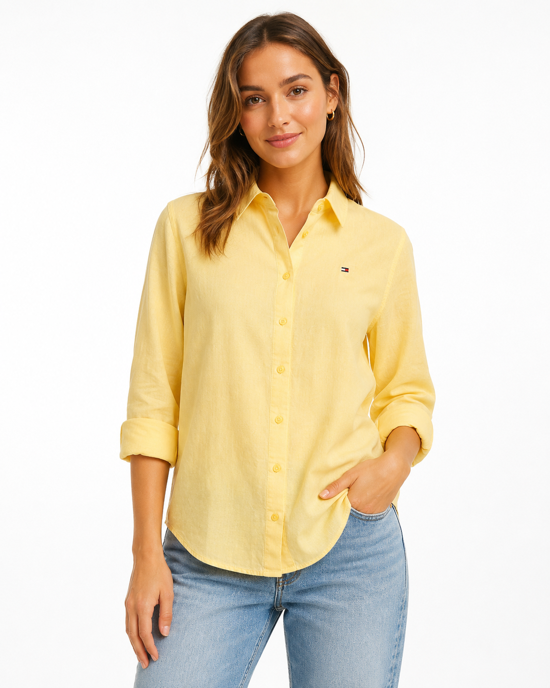 Tommy Hilfiger relaxed-cut yellow linen shirt