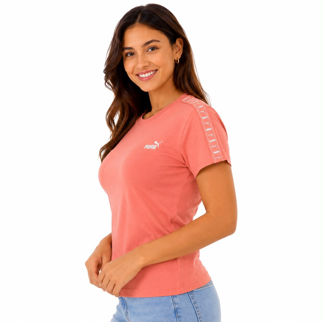 Puma women's pink t-shirt, Essential Tape model
