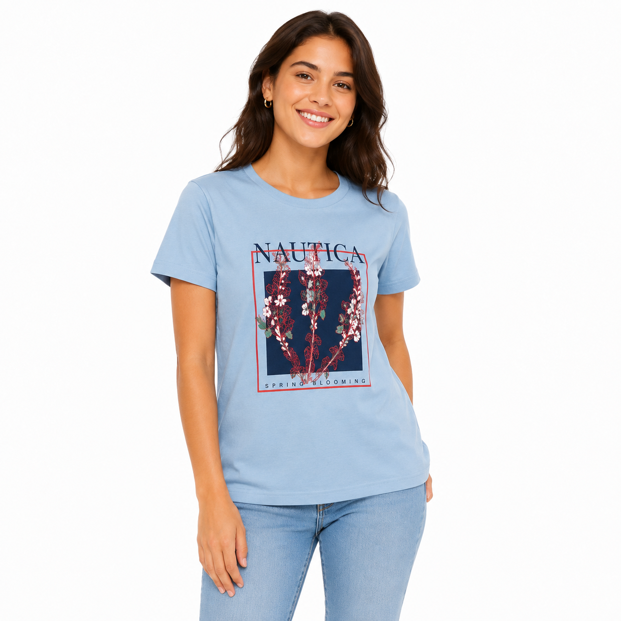 Nautica round neck t-shirt in light blue with a graphic print