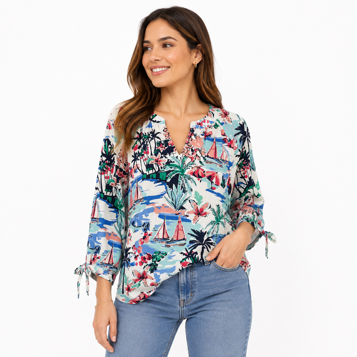 Jones New York blouse has a tropical print Women’s