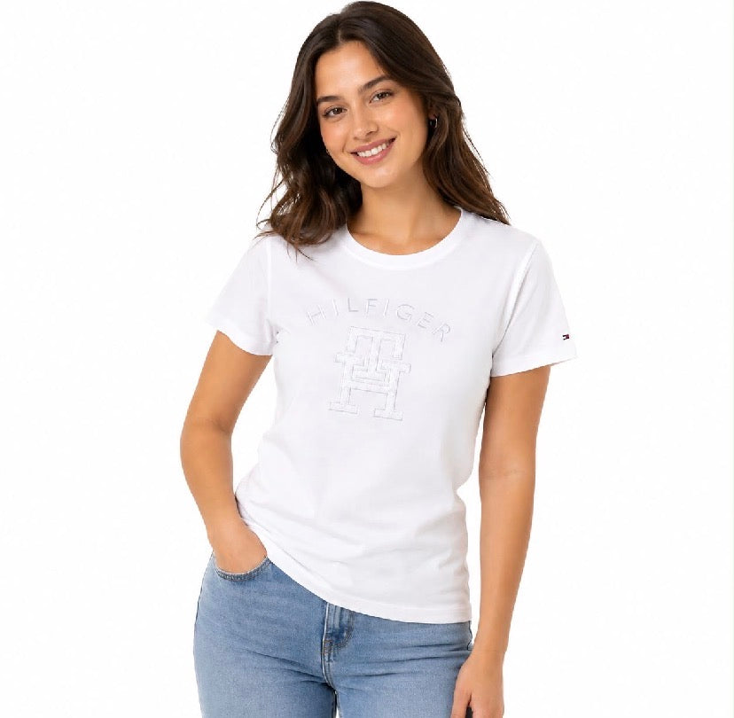Tommy Hilfiger-Embroidered Tonal Monogram Logo T-Shirt