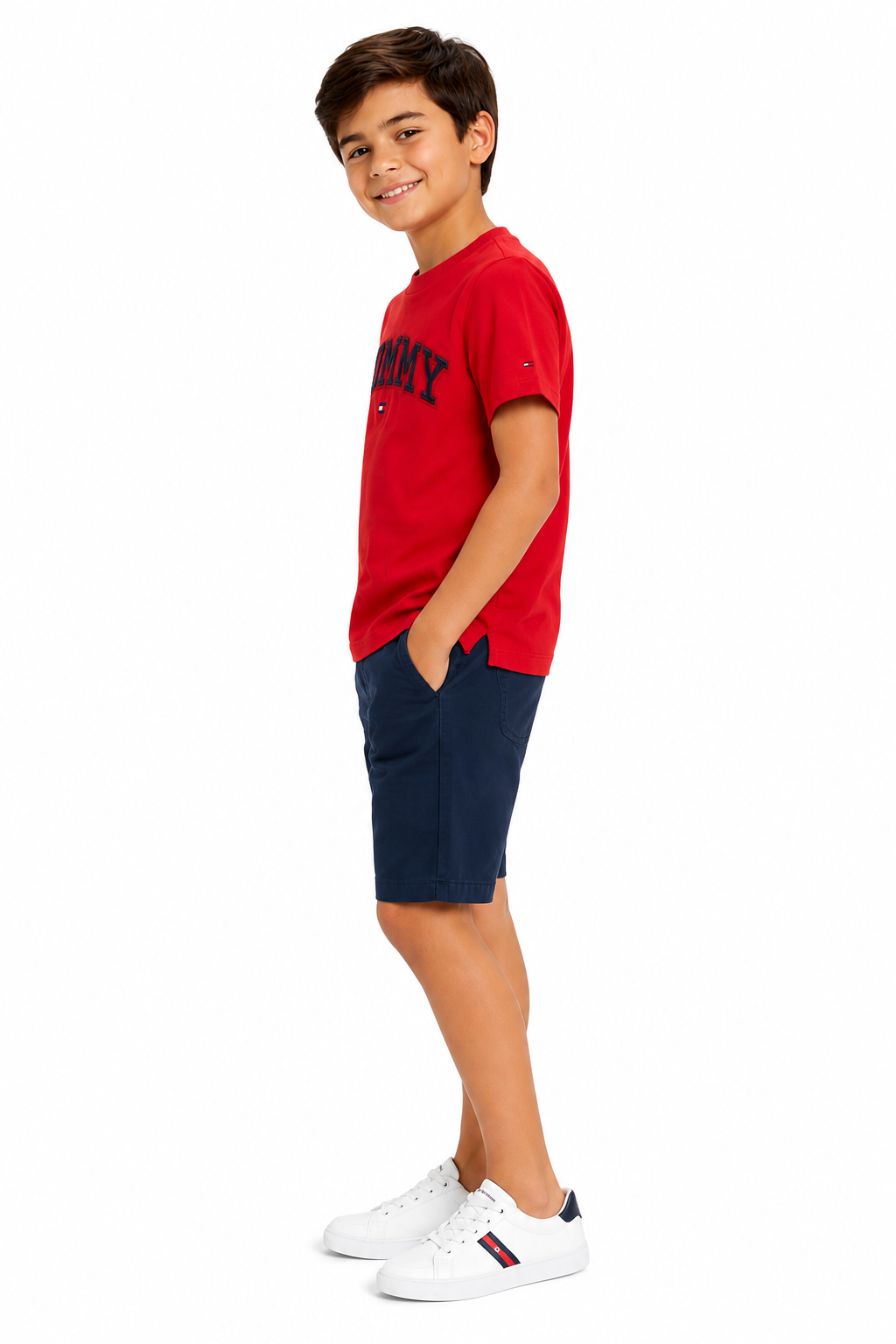 TOMMY HILFIGER Boys Red Cotton Logo T-Shirt