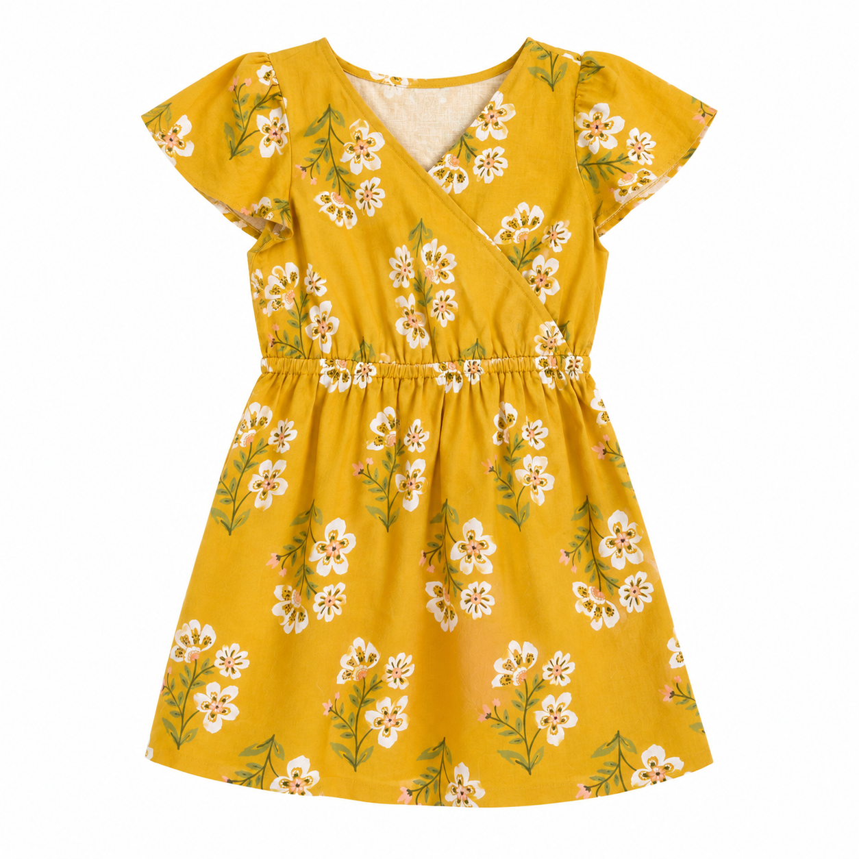 CARTER’S-Linen dress with floral print in mustard yellow for girl
