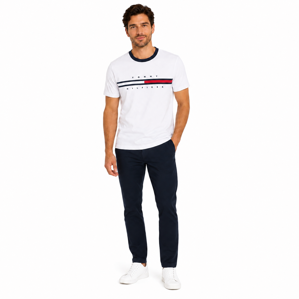 Tommy Hilfiger Embroidered Flag Stripe Logo T-Shirt