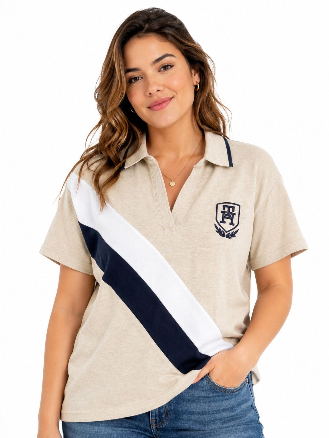 Tommy Hilfiger Camiseta de algodón con Cuello; Polo y bloques de color para mujer de Tommy Hilfiger