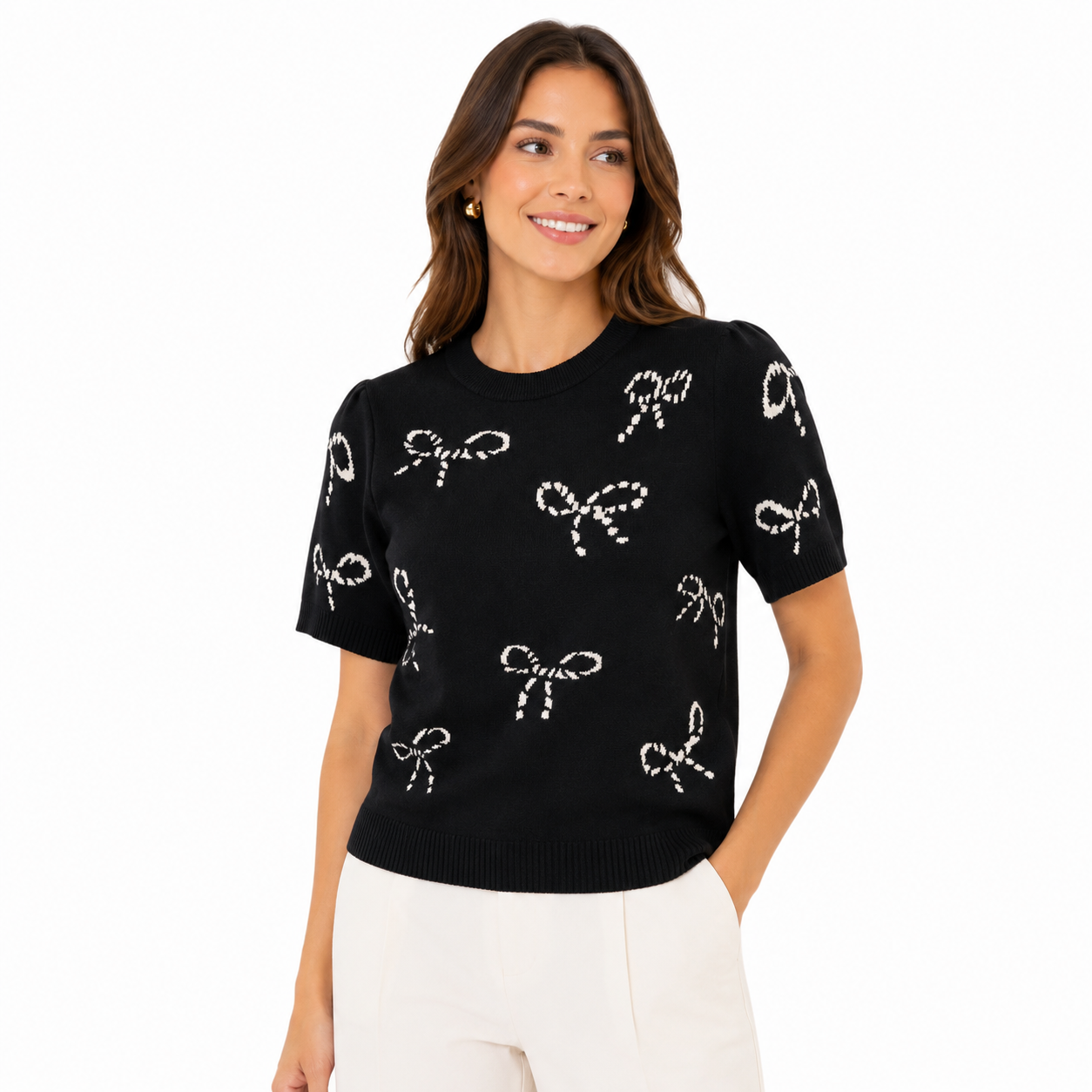 CeCe black short-sleeved sweater Women’s