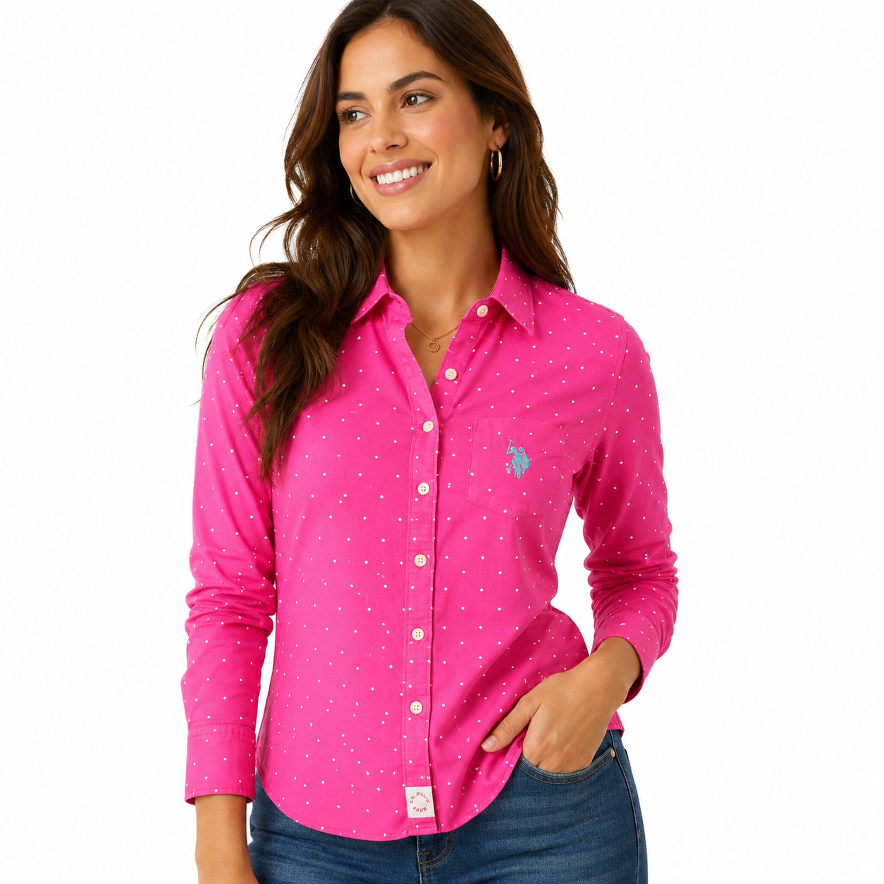 U.S Polo Assn Dot Poplin Long Sleeve Shirt