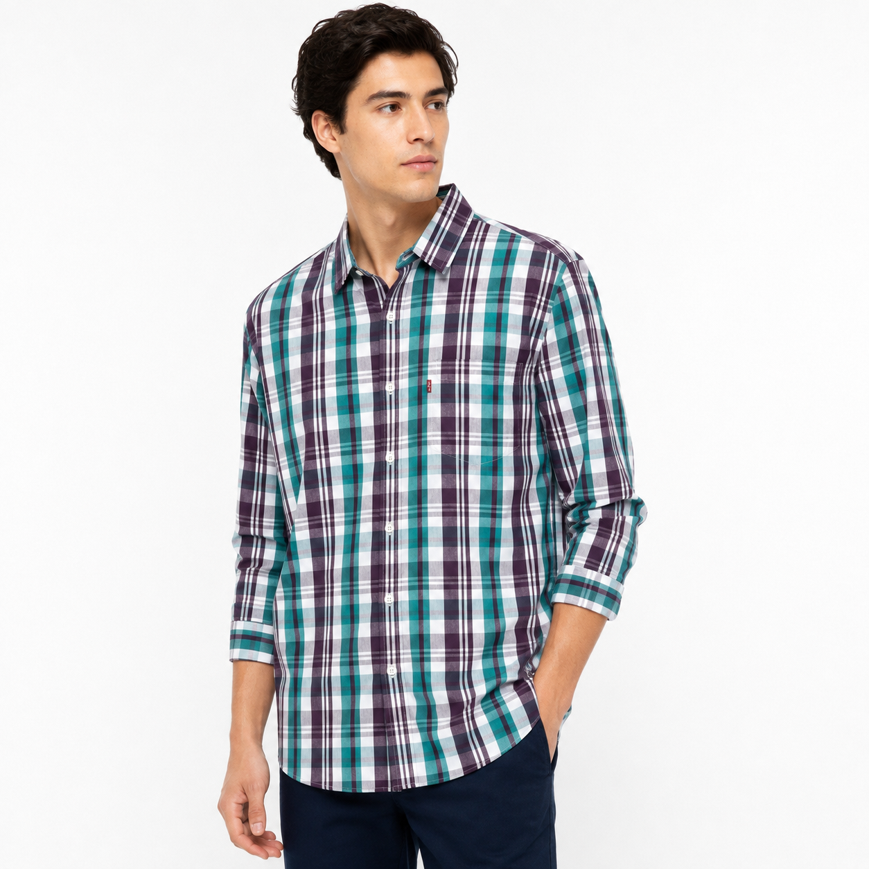 Levi’s Checkered long sleeve casual shirt in green tones