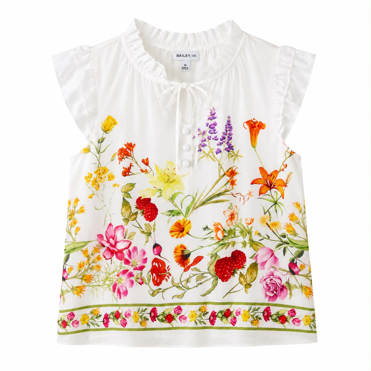 Bailey 44 white blouse features a vibrant multi-color floral print