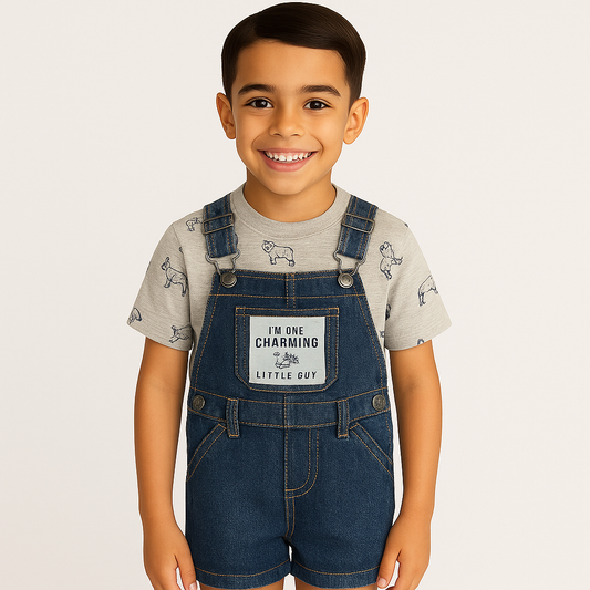 Baby Neutral Knit-Like Denim Overalls And Top
