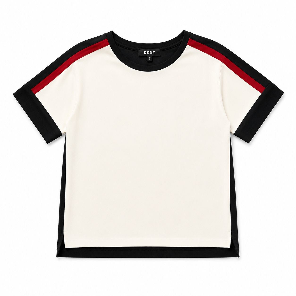 DKNY white t-shirt stands out for its side bands in black Women’s