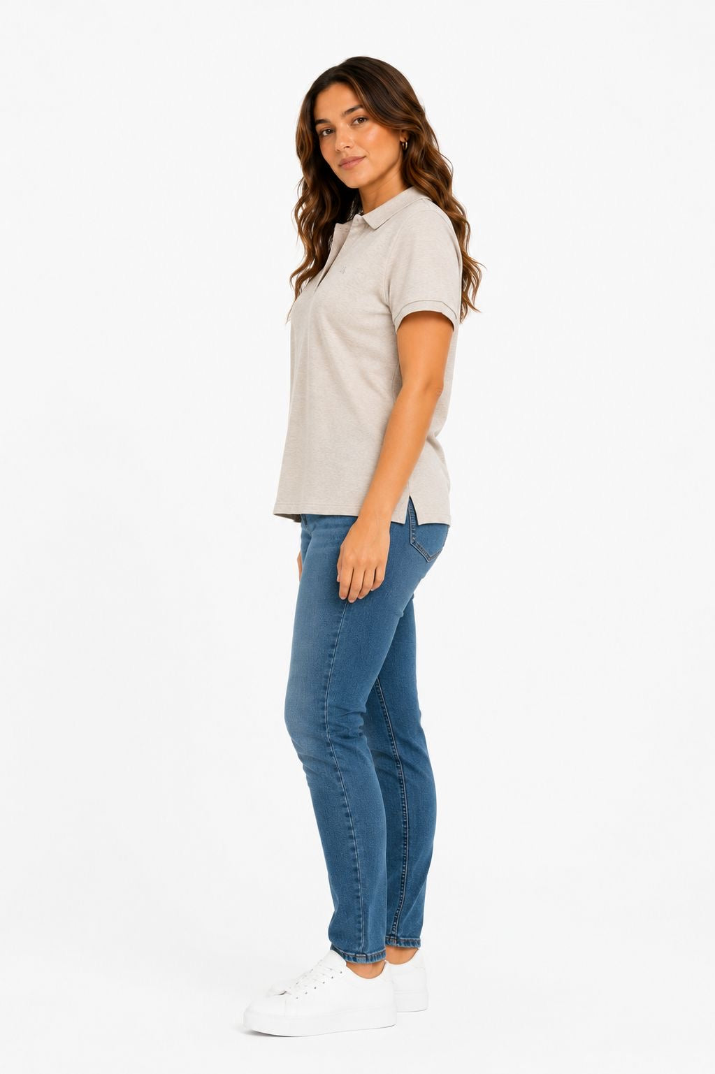 Calvin Klein women's white piqué short-sleeved polo shirt