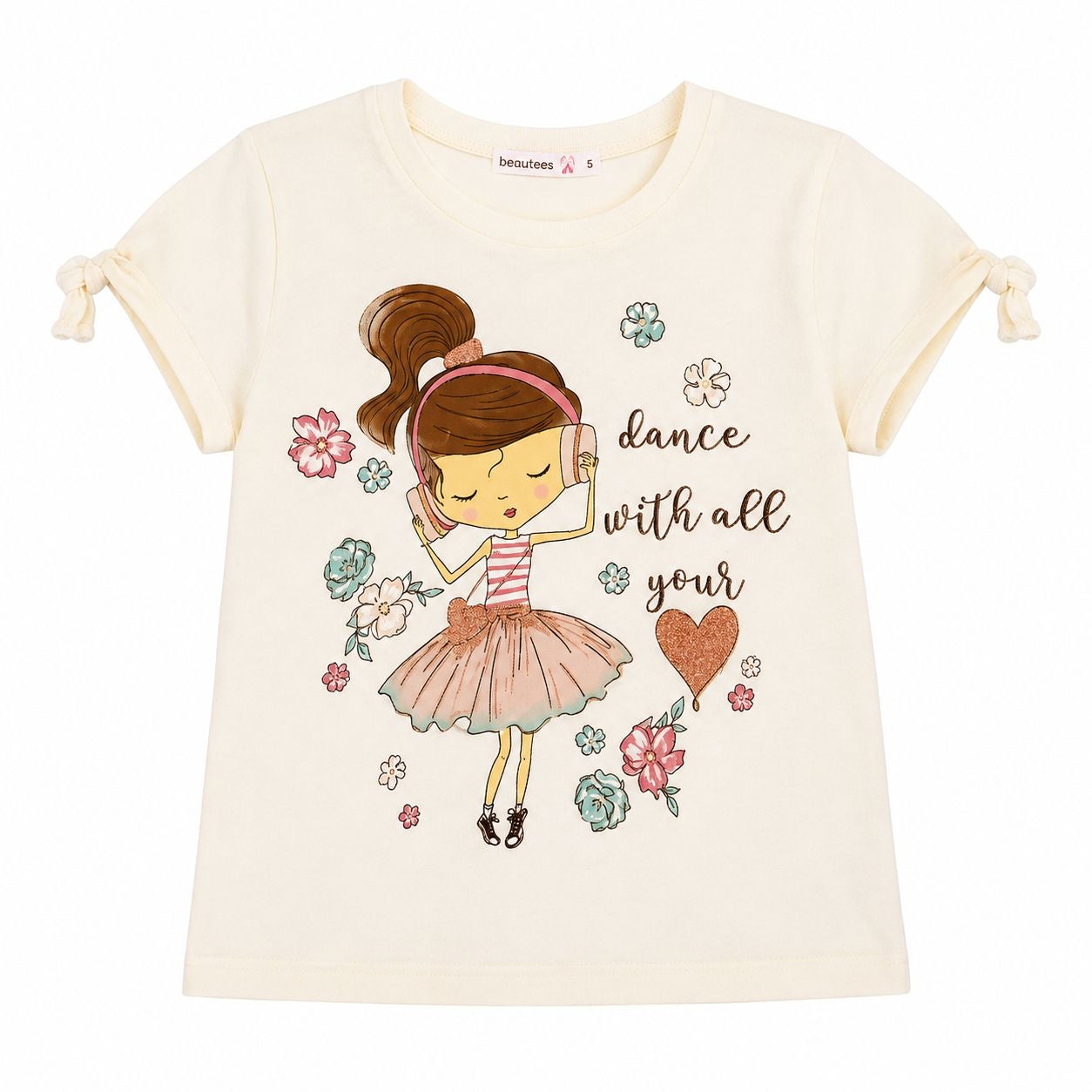 BEAUTEES-Crew neck t-shirt for girls in ivory or white