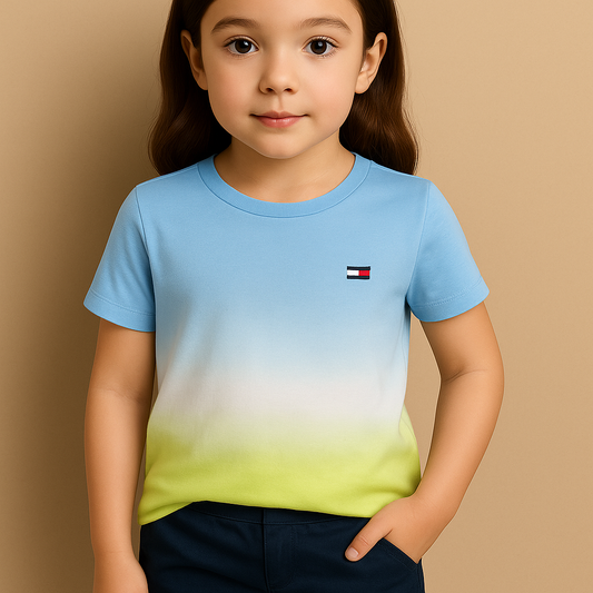 Tommy Hilfiger Kids Girl Round Neck Short Sleeve Ombre Top