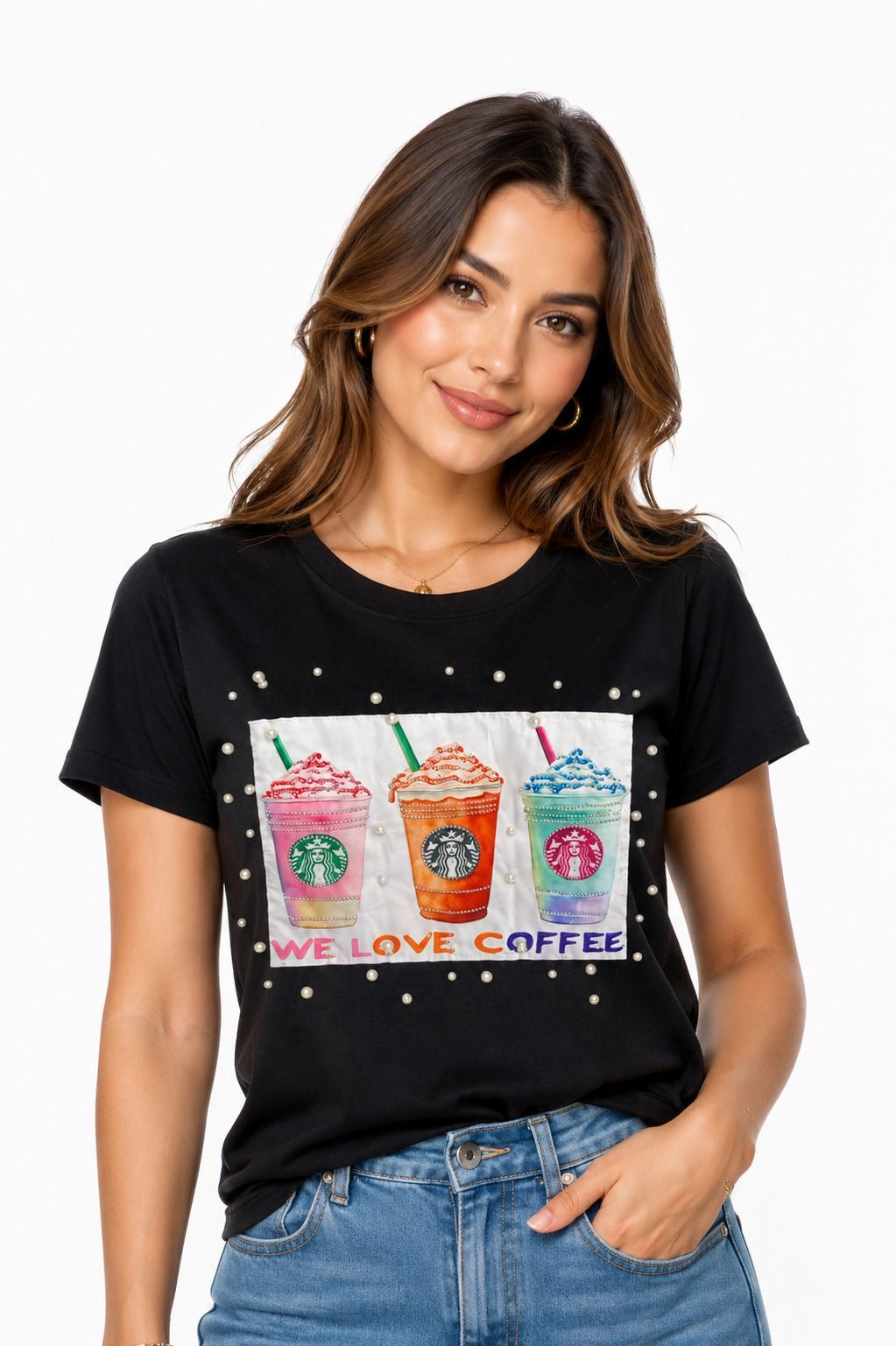 OLLY Z-Black t-shirt decorated with pearls