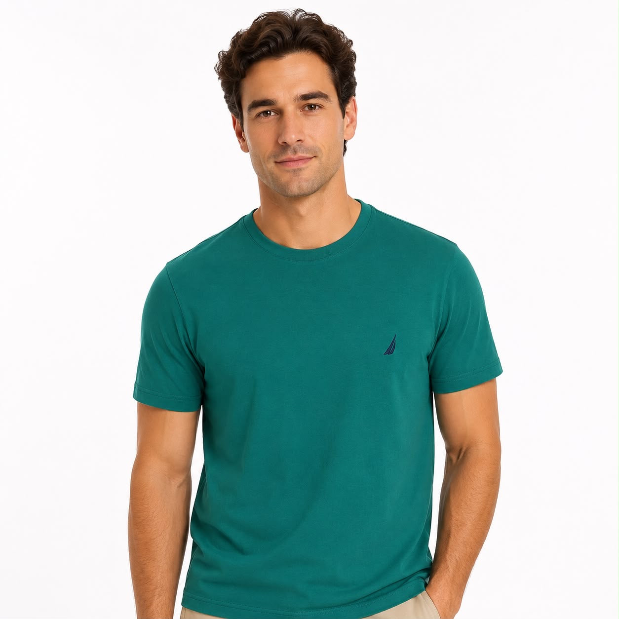 NAUTICA-Green t-shirt with round neck and classic cut