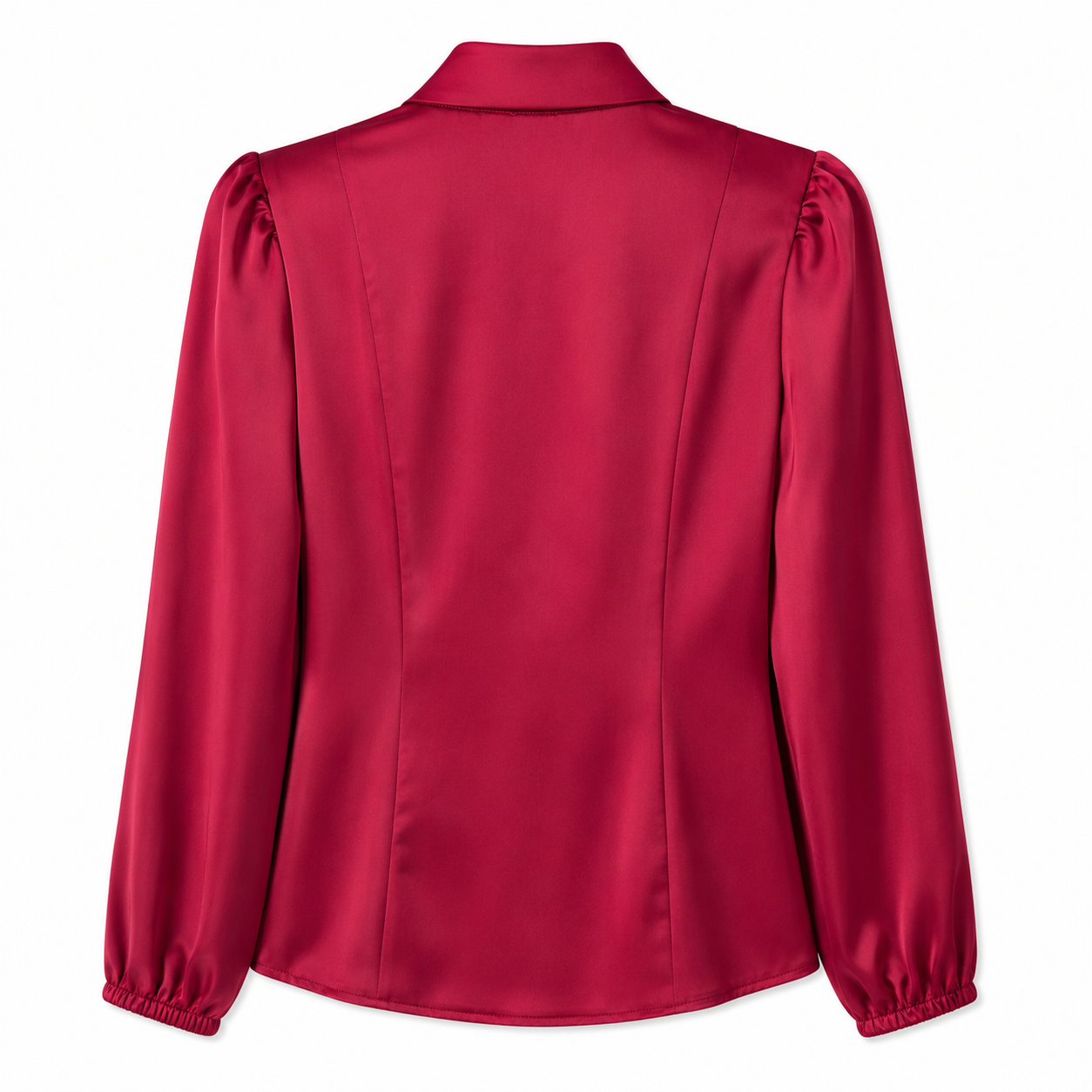 Anne Klein brand satin blouse stands out for its vibrant red color