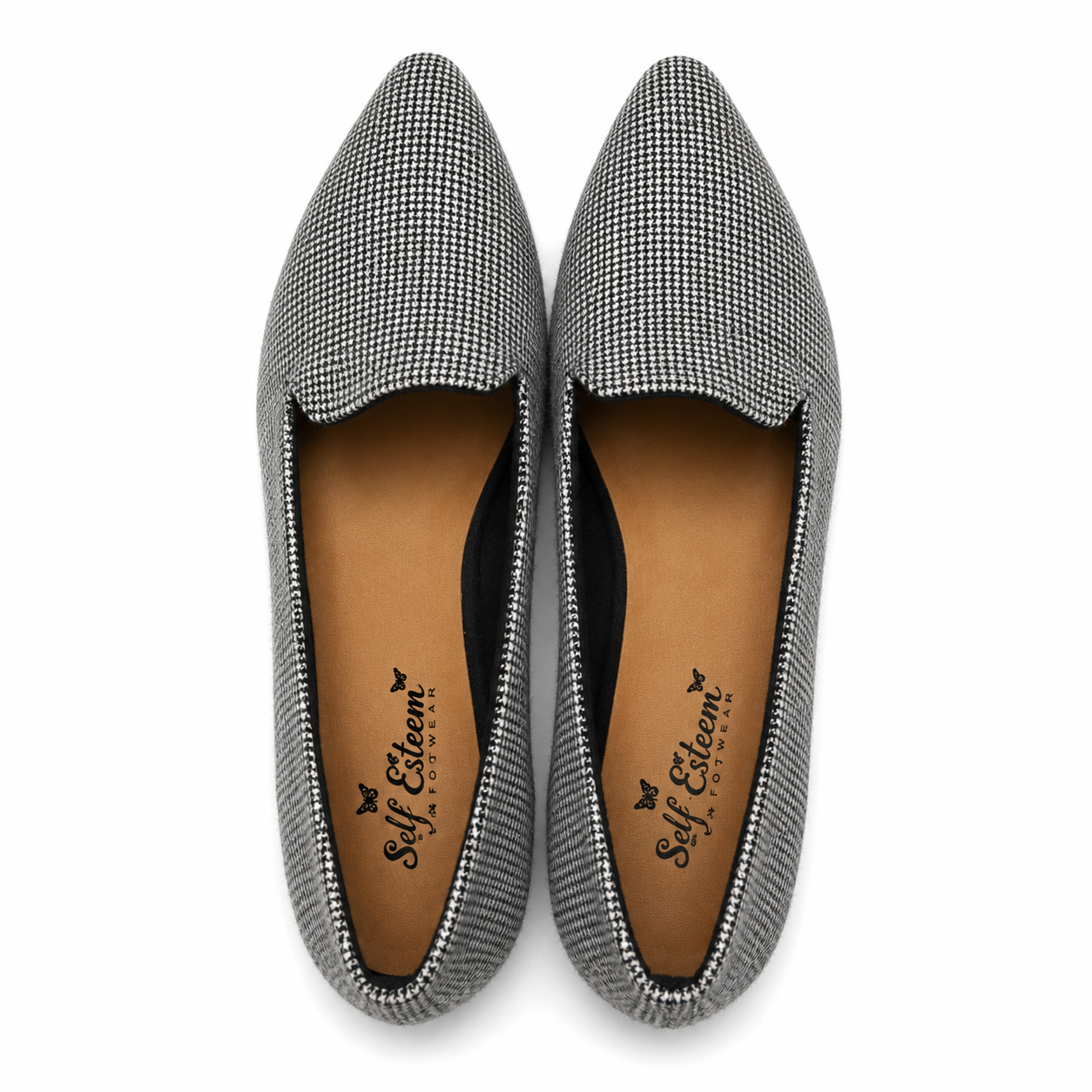 Self Esteem moccasin flat shoes with black and white crow's foot print