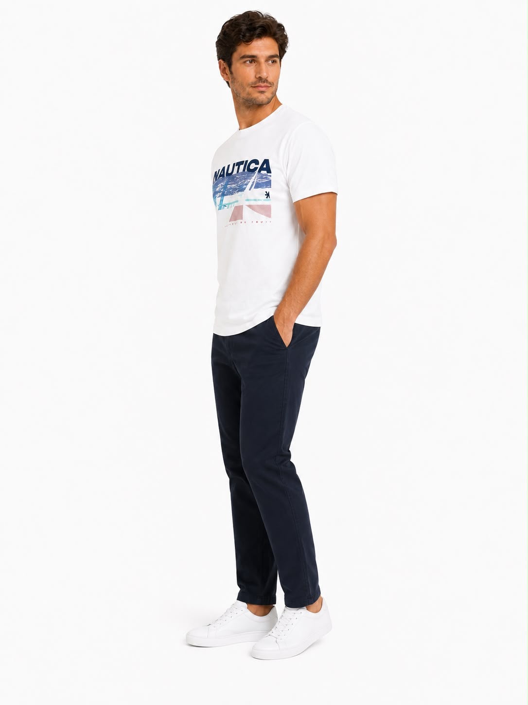 NAUTICA-White round neck t-shirt for men