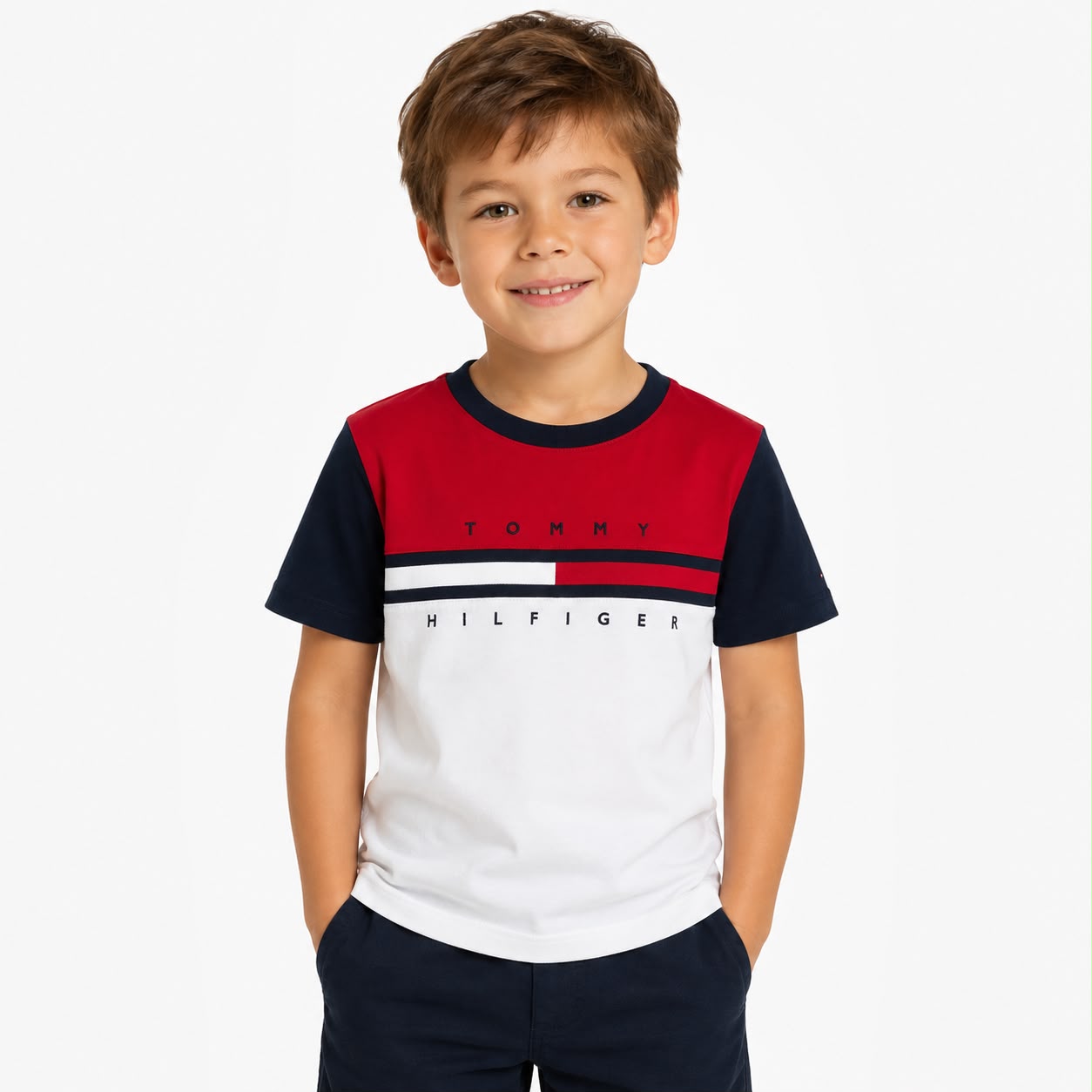 Tommy Hilfiger-Kids' Colorblock Flag Stripe T-Shirt