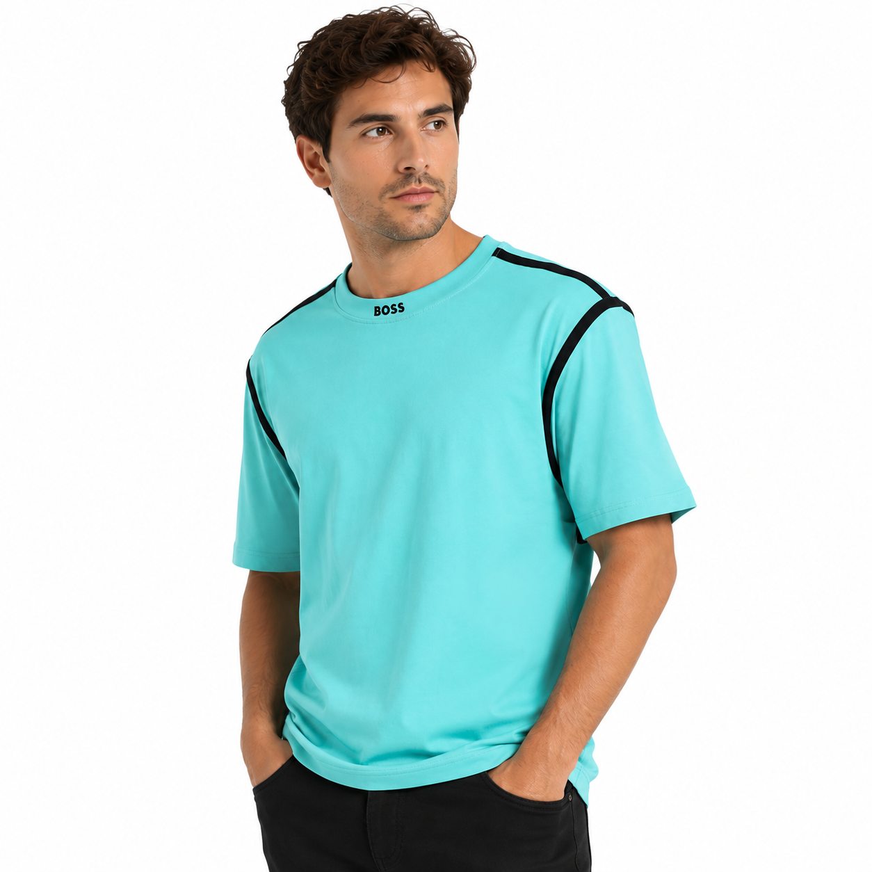 HUGO BOSS Tee Tape T-shirt in turquoise blue