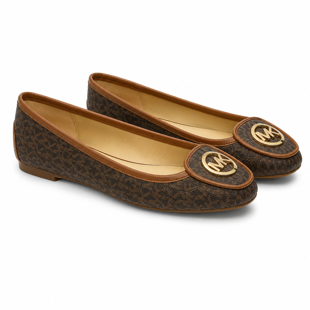 Michael Kors Lillie loafers with logo in brown with gold details.
