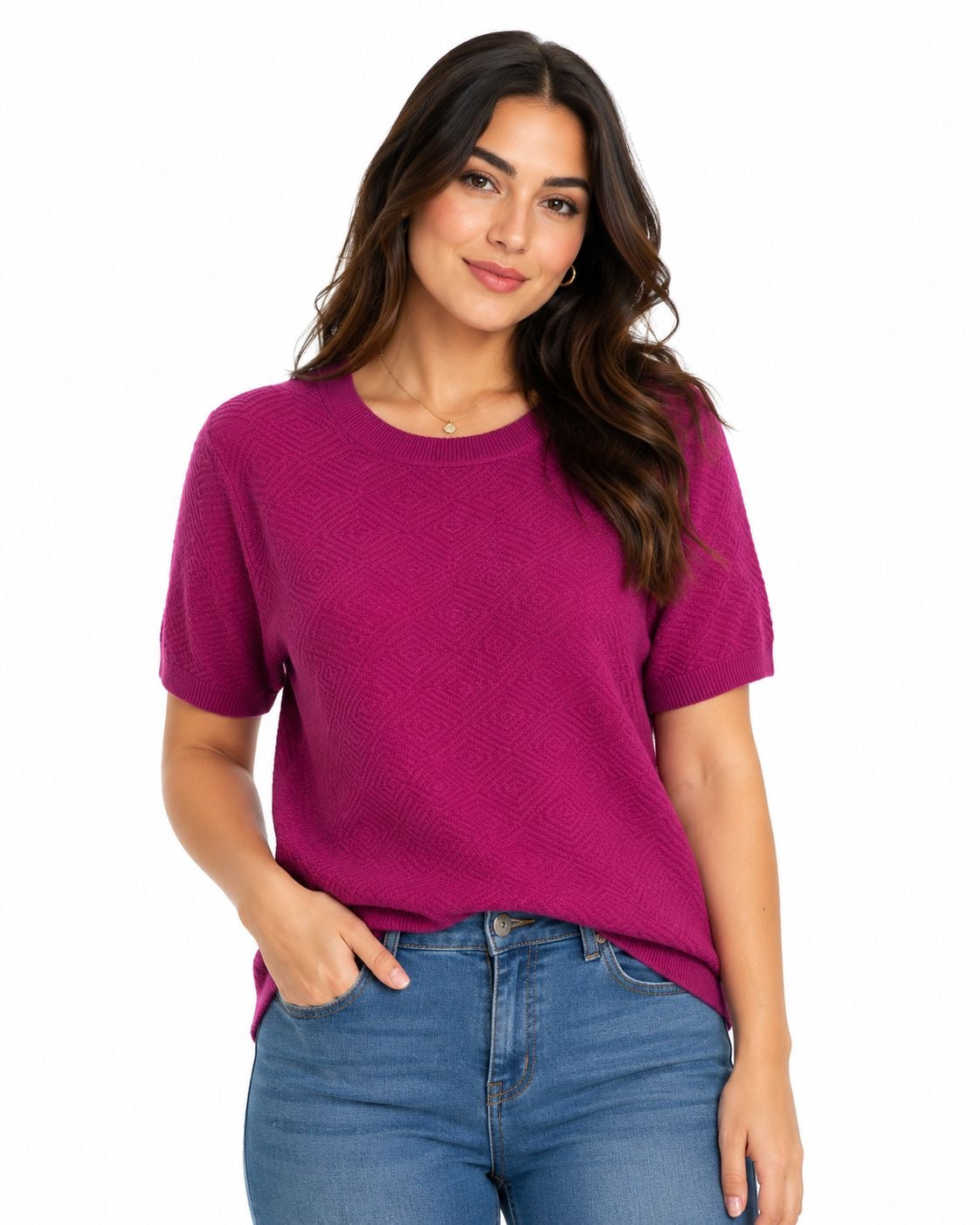 ANNE KLEIN-Short-sleeved knit blouse